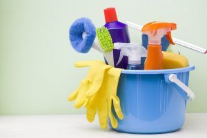 House cleaning product on wood table